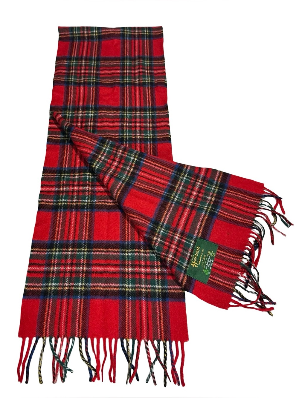 Vintage LL Bean John Hanly Ireland Lambswool Plaid Tartan Winter Scarf Red 72"